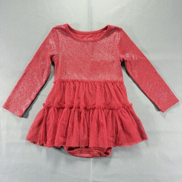 Cat & Jack Other - Okie Dokie Red Tutu Skirted Dress Girls 24M Tulle  Long Sleeve Ruffle